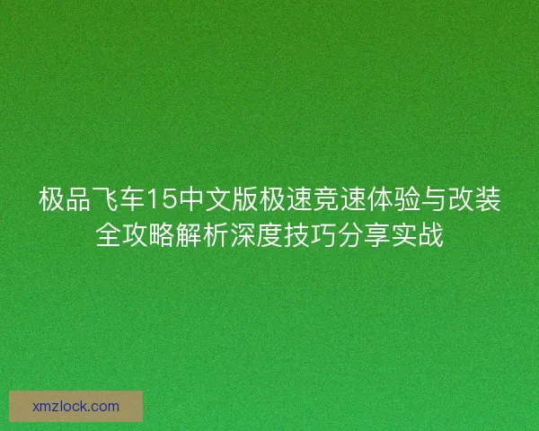 极品飞车15中文版极速竞速体验与改装全攻略解析深度技巧分享实战